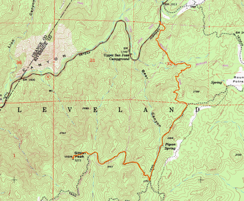 Sitton peak, sitton peak via Bear Canyon Trail, Cleveland National Forest, Gaia GPS,